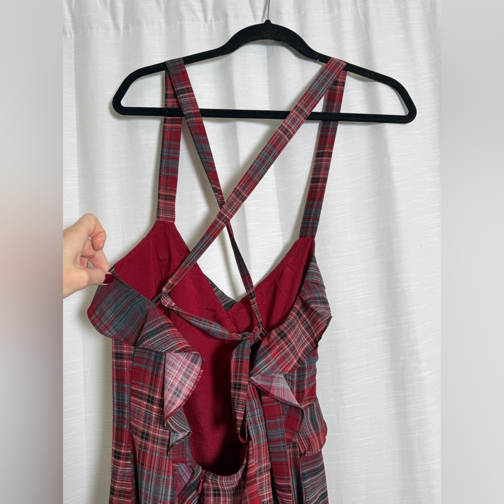 VICI  Reygan Ruffle Plaid Maxi Dress Red Plaid Ruffle Maxi Dress w/ Slit Size M - Picture 14 of 17